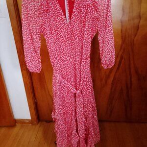 Karl Lagerfeld Red Floral Midi Dress | Long Sleeve | Feminine & Flowy